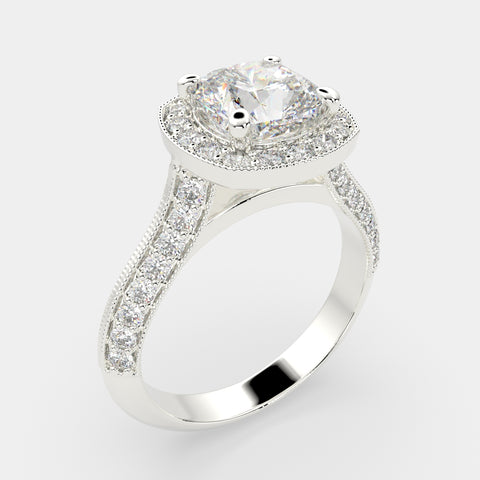 4.45 Carat VS1 D Lab Grown Diamond Halo Pave Cushion Ring