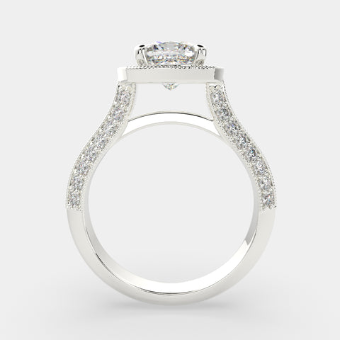 4.45 Carat VS1 D Lab Grown Diamond Halo Pave Cushion Ring