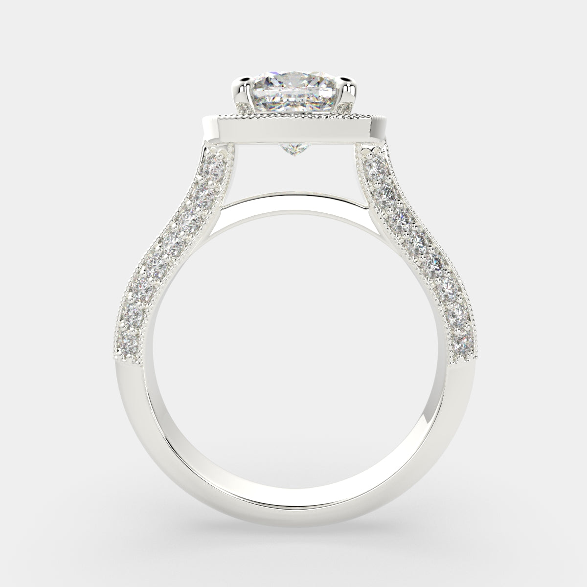 2.45 Carat VS1 D Lab Grown Diamond Halo Pave Cushion Ring