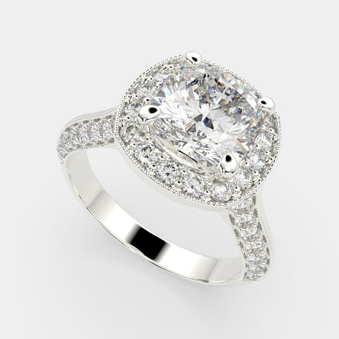 4.45 Carat VS1 D Lab Grown Diamond Halo Pave Cushion Ring