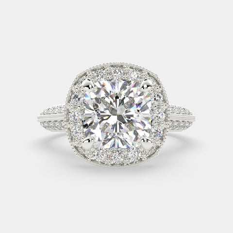 4.45 Carat VS1 D Lab Grown Diamond Halo Pave Cushion Ring