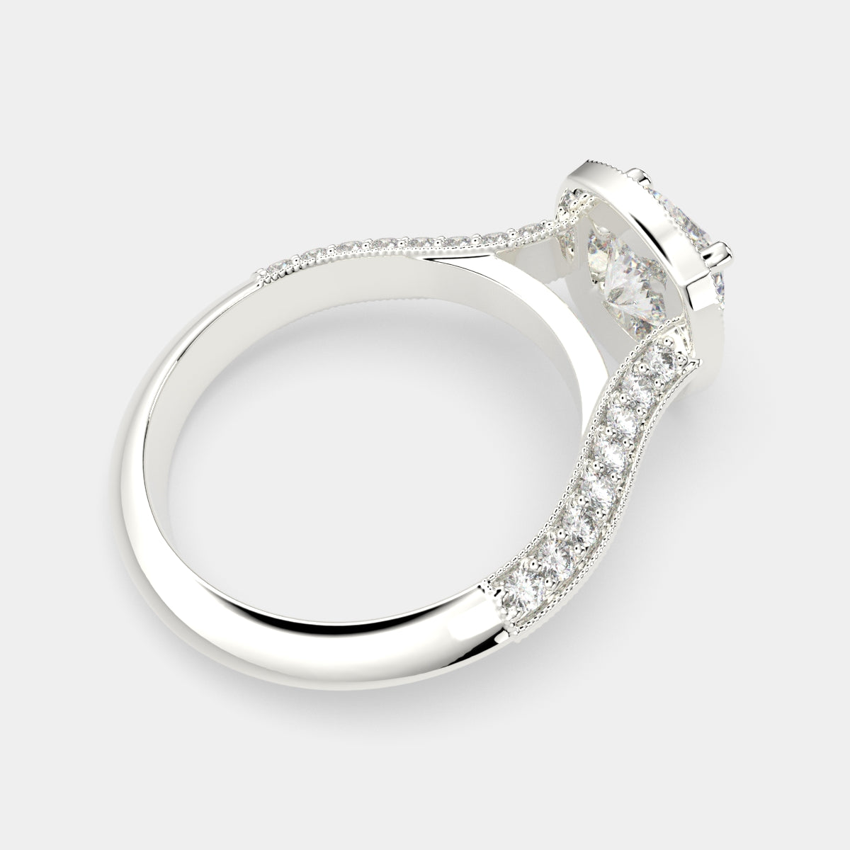 2.45 Carat VS1 D Lab Grown Diamond Halo Pave Cushion Ring