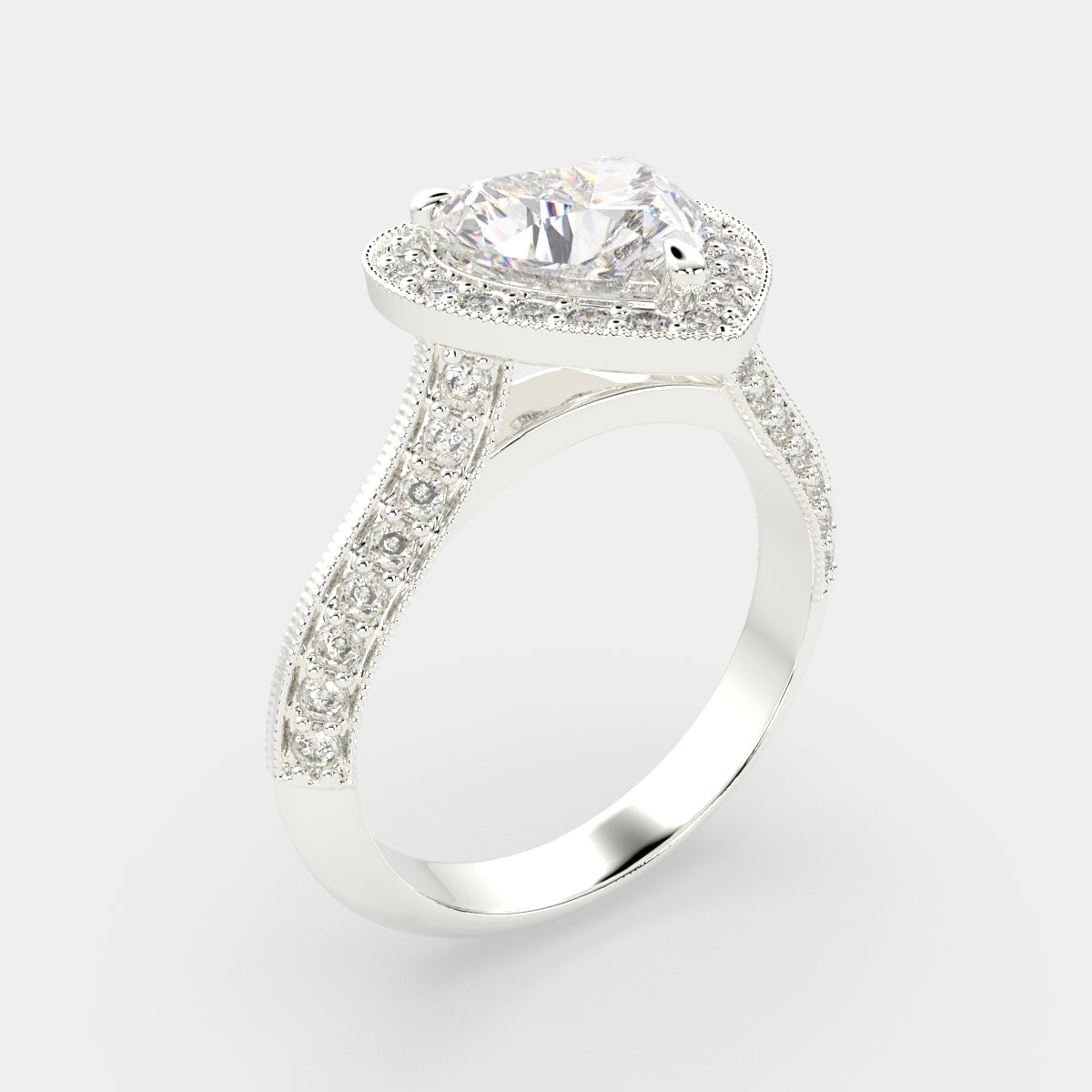 2.45 Carat VS1 D Lab Grown Diamond Halo Pave Heart Ring