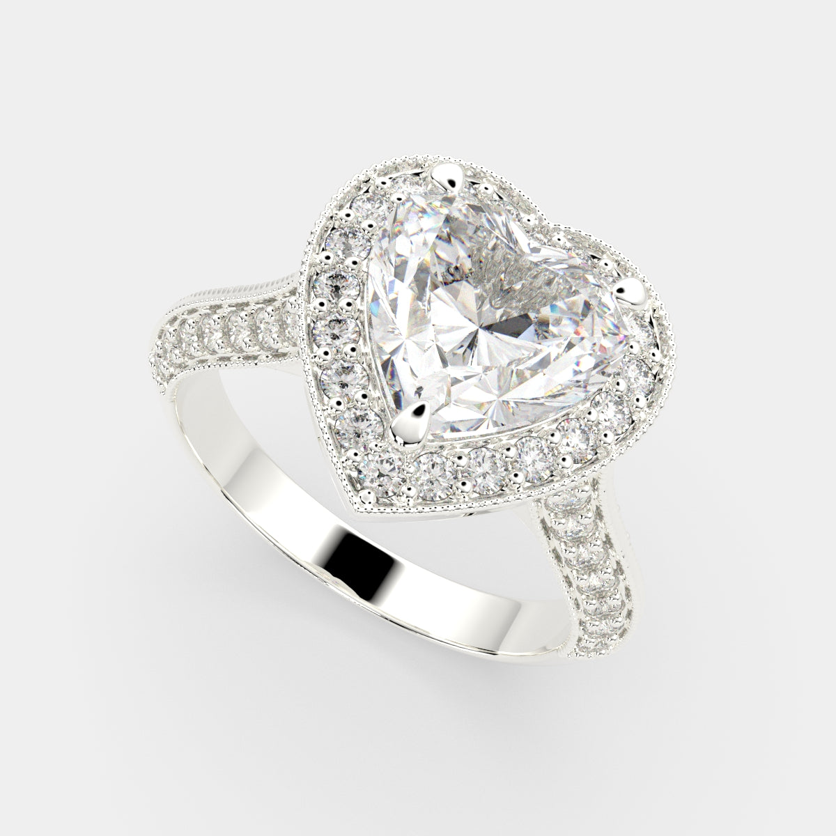 2.45 Carat VS1 D Lab Grown Diamond Halo Pave Heart Ring