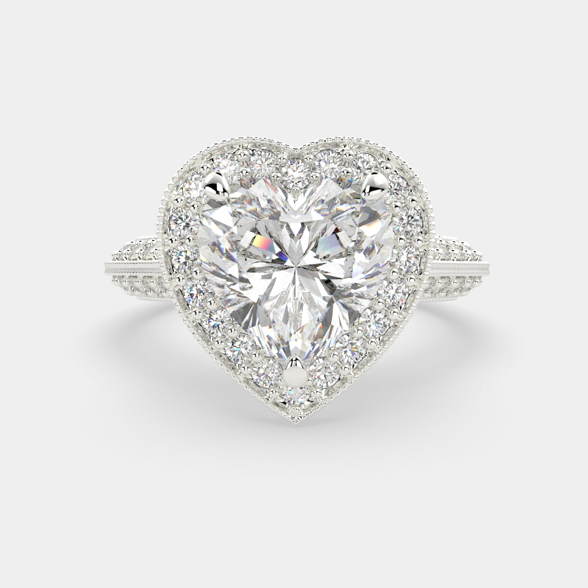 1.45 Carat VS1 D Lab Grown Diamond Halo Pave Heart Ring