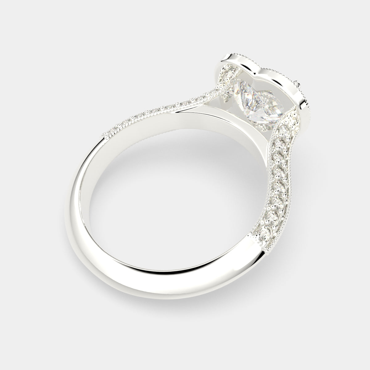 1.45 Carat VS1 D Lab Grown Diamond Halo Pave Heart Ring