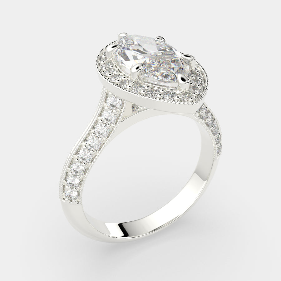 Beatrice 4.45 Carat Marquise Cut Halo Pave Knife Edge Milgrain Engagement Ring