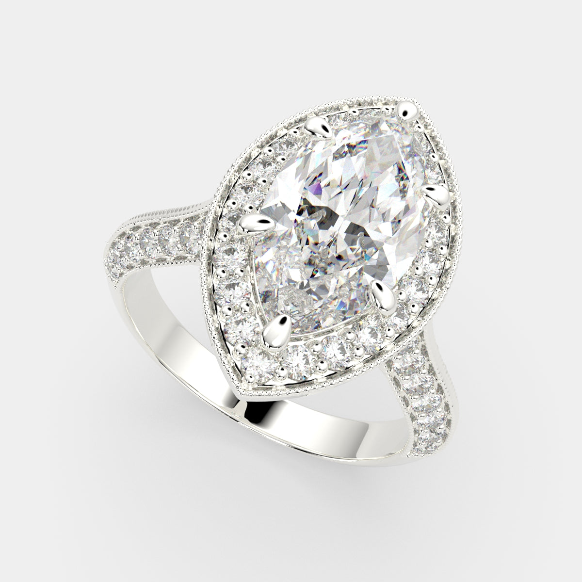 4.45 Carat VS1 D Lab Grown Diamond Halo Pave Marquise Ring