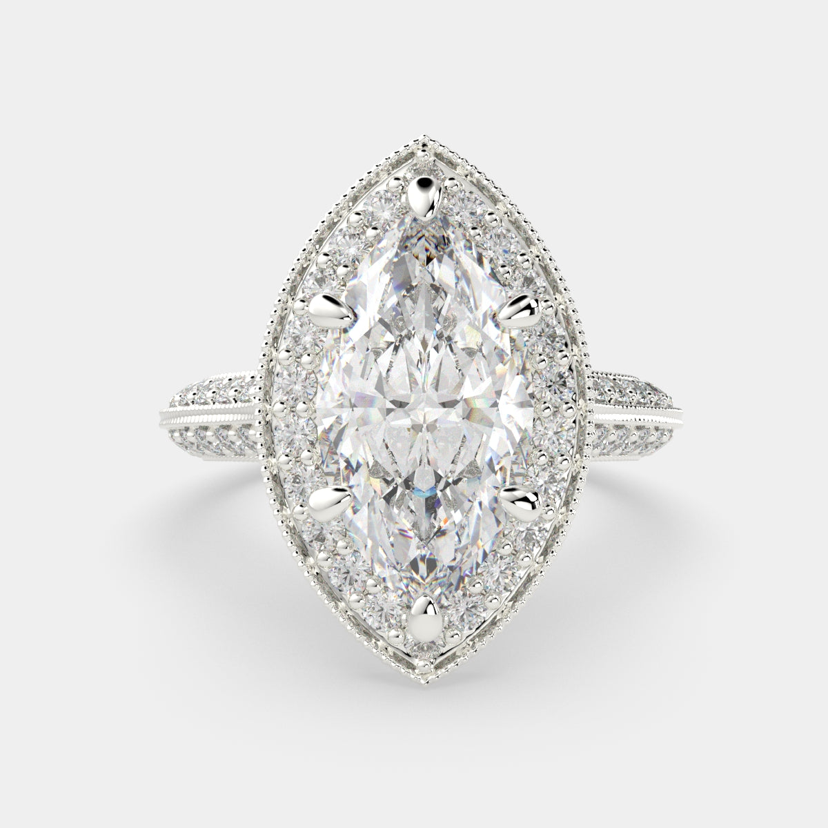 4.45 Carat VS1 D Lab Grown Diamond Halo Pave Marquise Ring