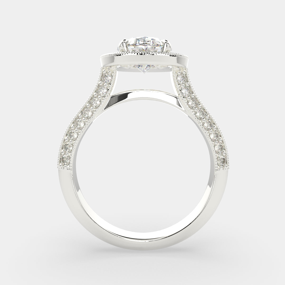 1.45 Carat VS1 D Lab Grown Diamond Halo Pave Oval Ring