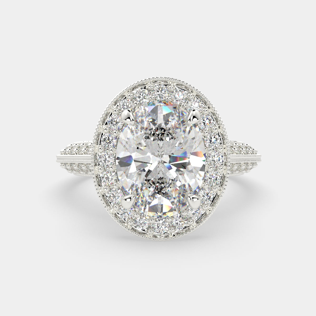 1.45 Carat VS1 D Lab Grown Diamond Halo Pave Oval Ring