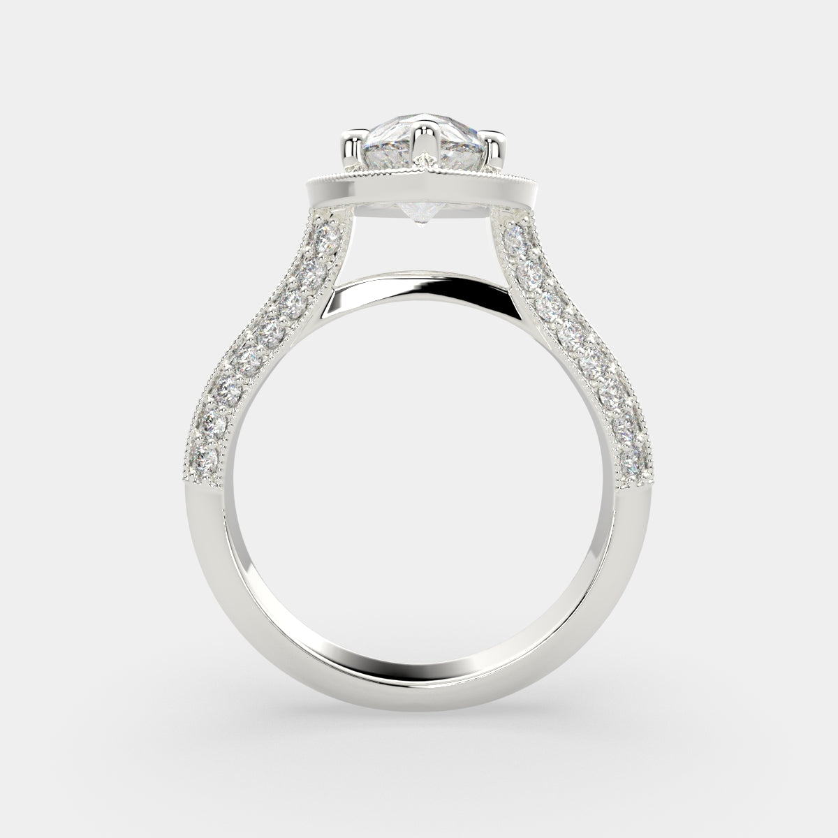 3.45 Carat VS1 D Lab Grown Diamond Halo Pave Pear Ring