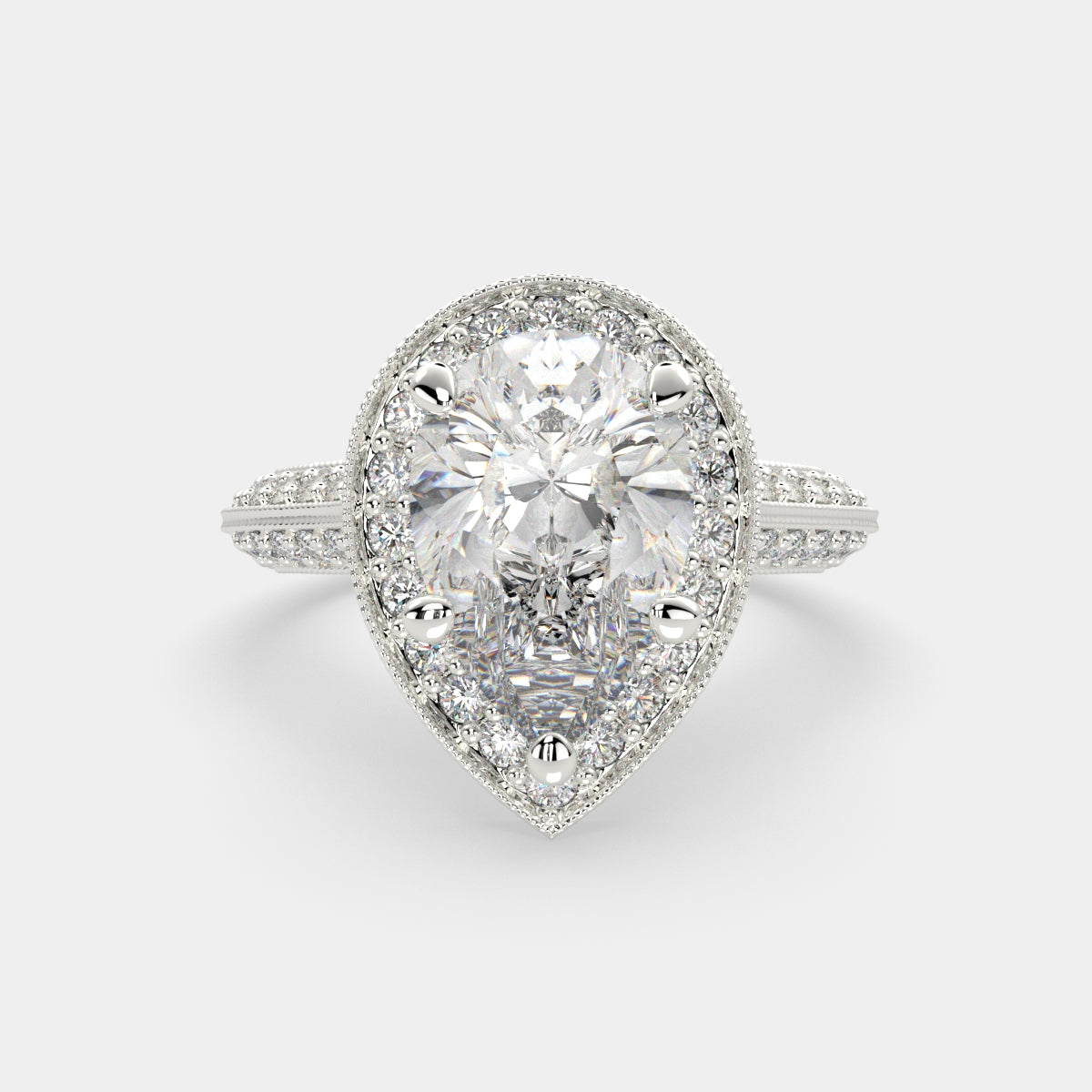 1.45 Carat VS1 D Lab Grown Diamond Halo Pave Pear Ring