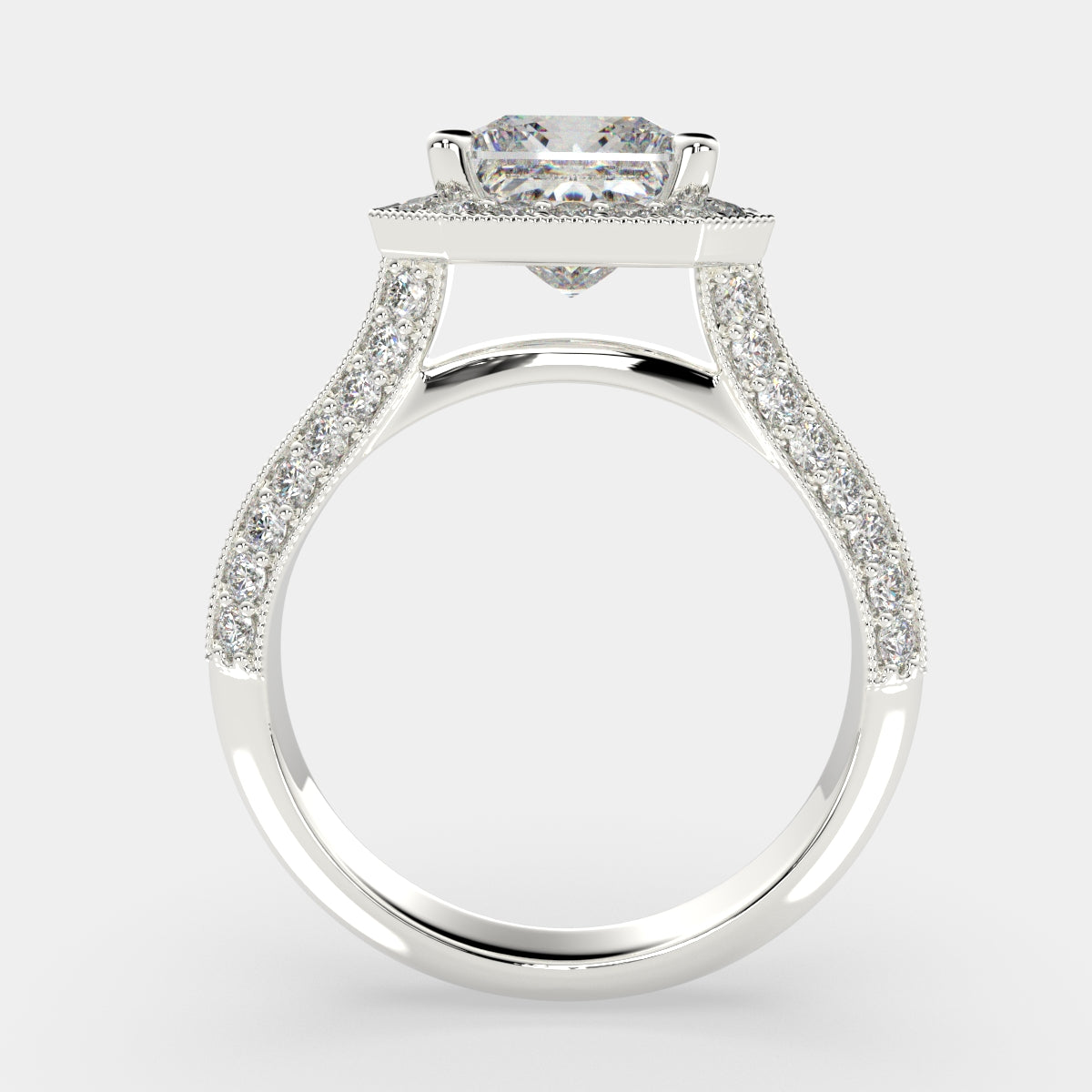 4.45 Carat VS1 D Lab Grown Diamond Halo Pave Princess Ring