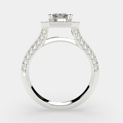 3.45 Carat VS1 D Lab Grown Diamond Halo Pave Radiant Ring