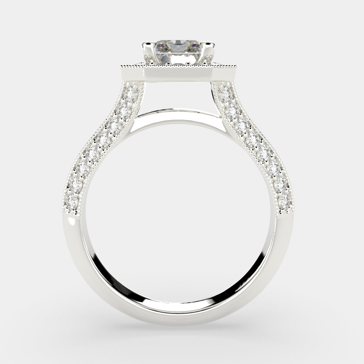 1.45 Carat VS1 D Lab Grown Diamond Halo Pave Radiant Ring