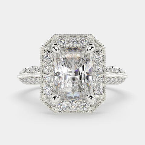 3.45 Carat VS1 D Lab Grown Diamond Halo Pave Radiant Ring