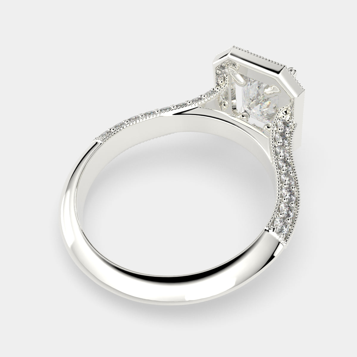 1.45 Carat VS1 D Lab Grown Diamond Halo Pave Radiant Ring