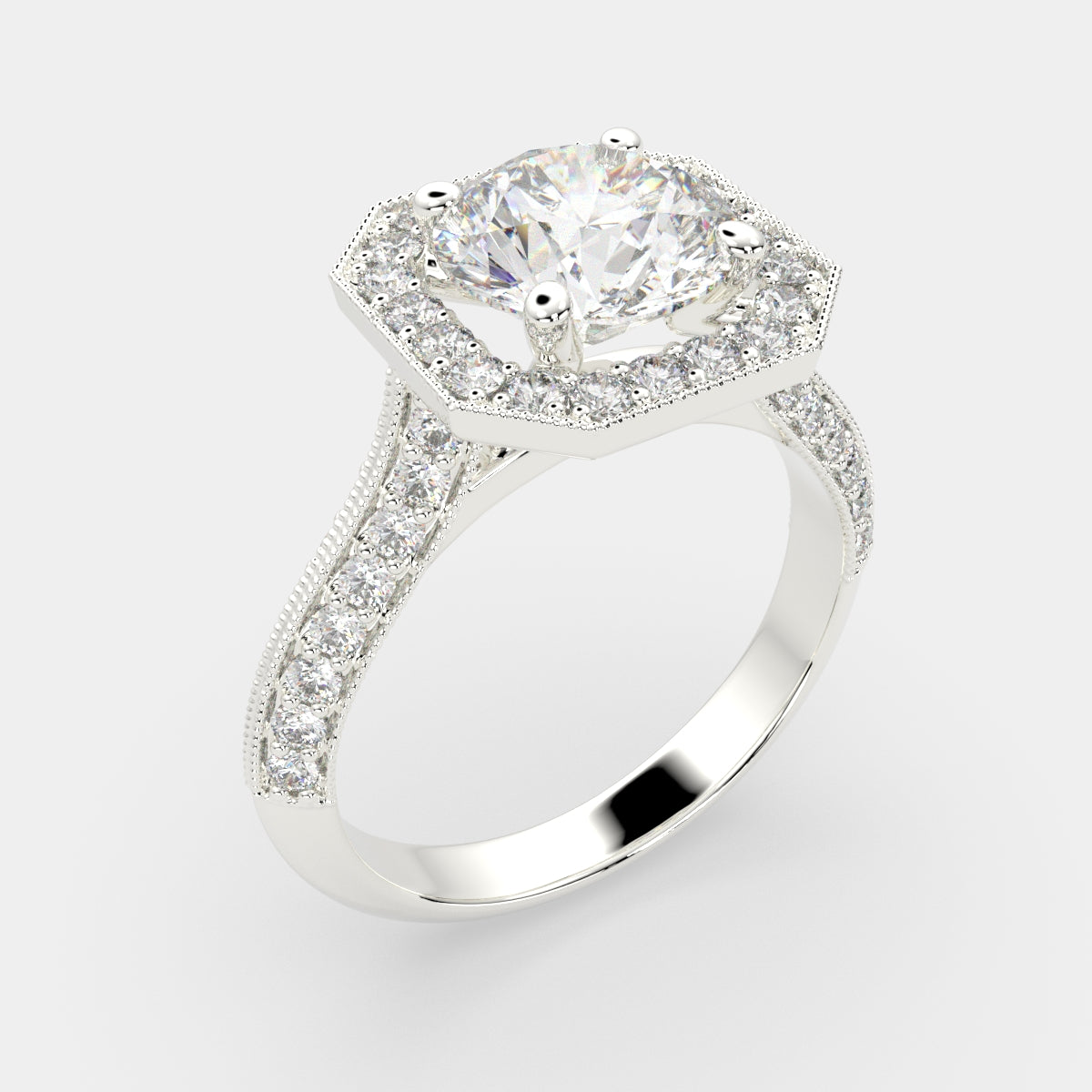 4.45 Carat VS1 D Lab Grown Diamond Halo Pave Round Ring