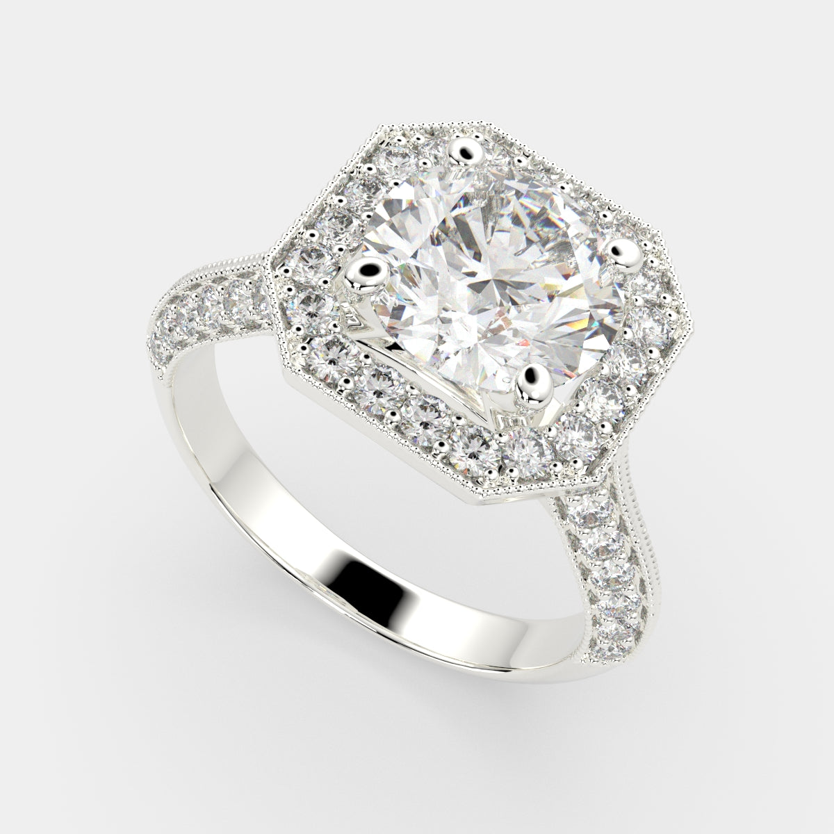 2.45 Carat VS1 D Lab Grown Diamond Halo Pave Round Ring