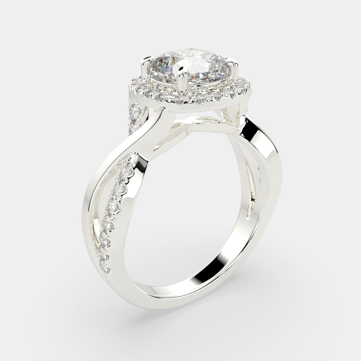 3.35 Carat VS1 D Lab Grown Diamond Halo Pave Split Shank Cushion Ring