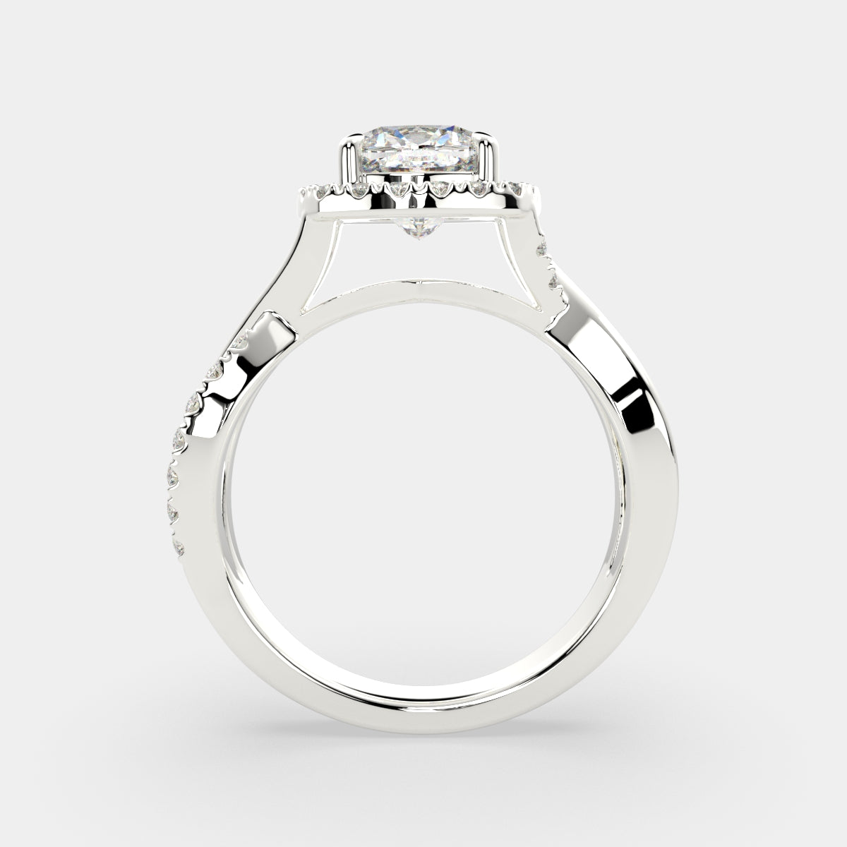 1.35 Carat VS1 D Lab Grown Diamond Halo Pave Split Shank Cushion Ring