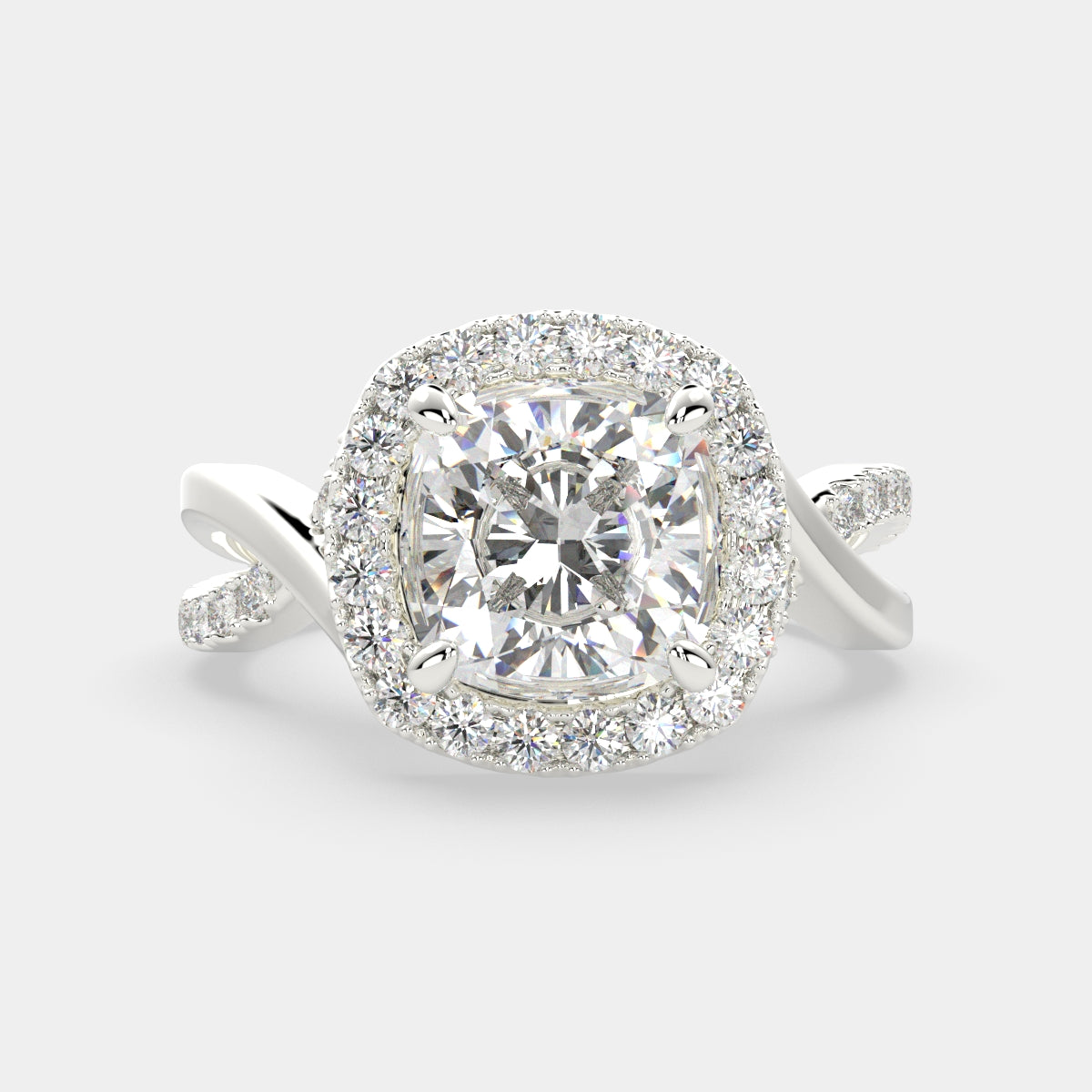 3.35 Carat VS1 D Lab Grown Diamond Halo Pave Split Shank Cushion Ring