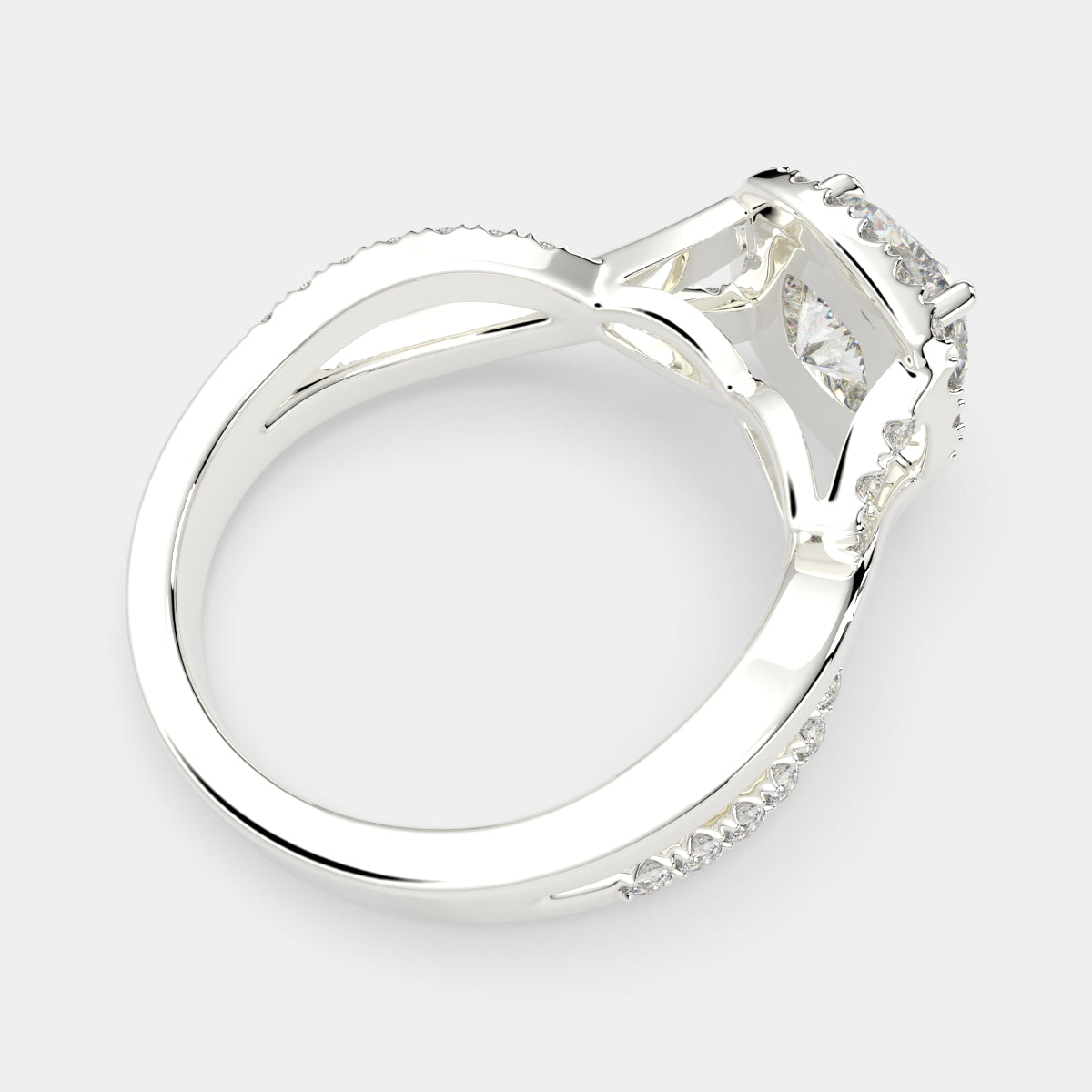 1.35 Carat VS1 D Lab Grown Diamond Halo Pave Split Shank Cushion Ring