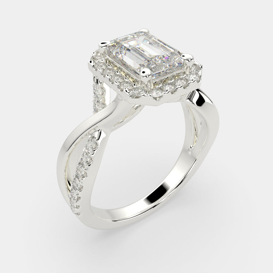 Celestina 1.35 Carat Emerald Cut Halo Pave Split Shank Engagement Ring