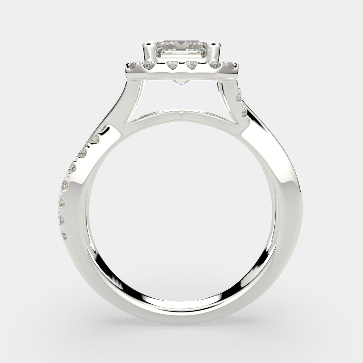 3.35 Carat VS1 D Lab Grown Diamond Halo Pave Split Shank Emerald Ring