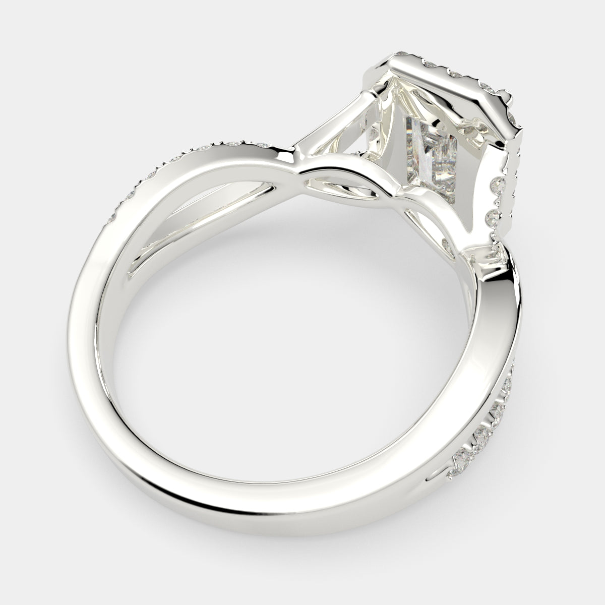 2.35 Carat VS1 D Lab Grown Diamond Halo Pave Split Shank Emerald Ring