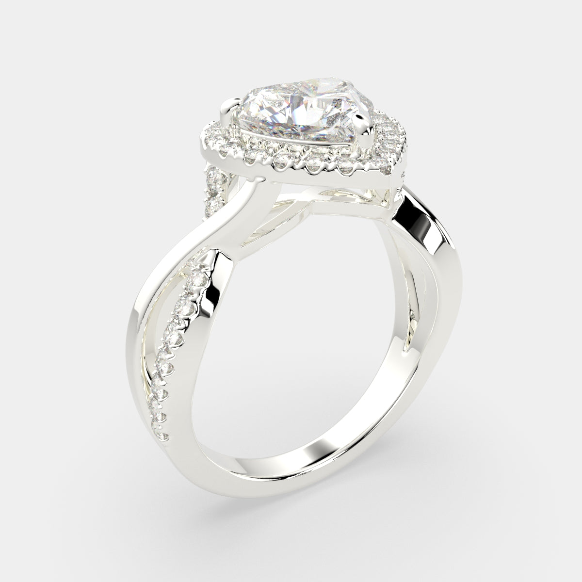 3.35 Carat VS1 D Lab Grown Diamond Halo Pave Split Shank Heart Ring