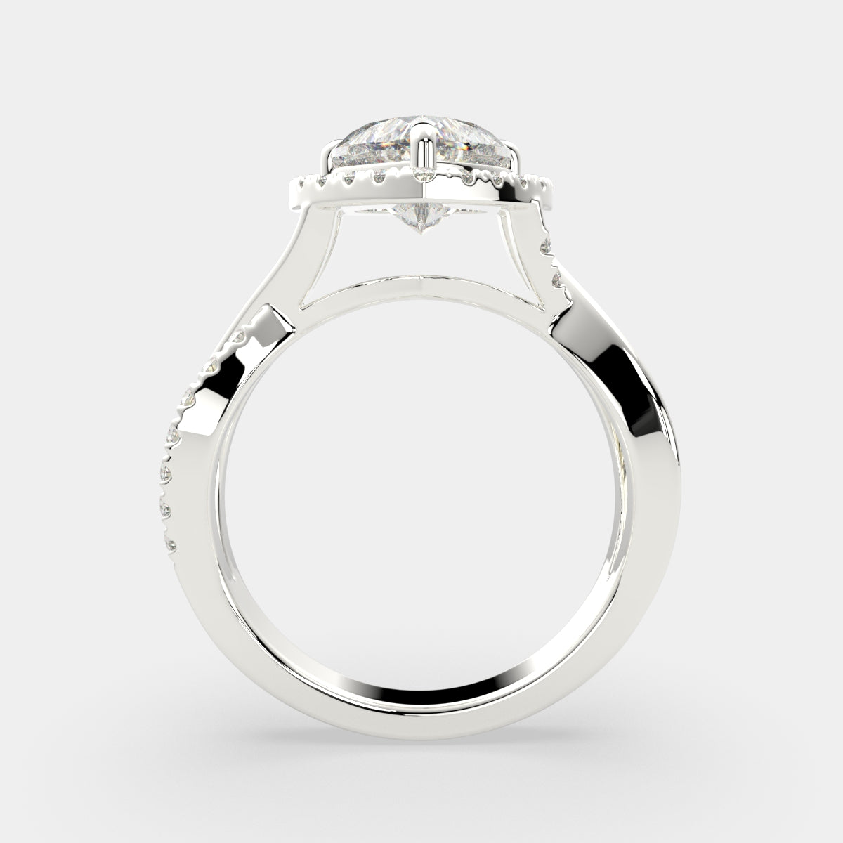 3.35 Carat VS1 D Lab Grown Diamond Halo Pave Split Shank Heart Ring