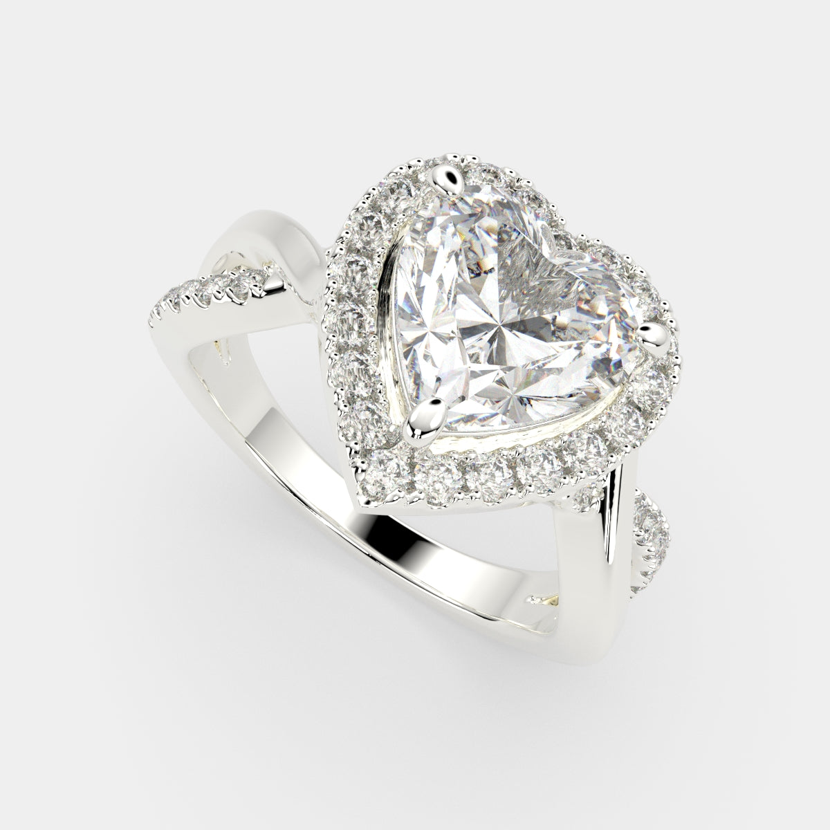 3.35 Carat VS1 D Lab Grown Diamond Halo Pave Split Shank Heart Ring