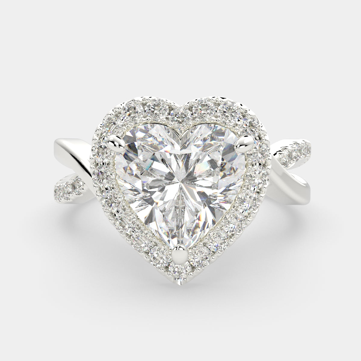 3.35 Carat VS1 D Lab Grown Diamond Halo Pave Split Shank Heart Ring