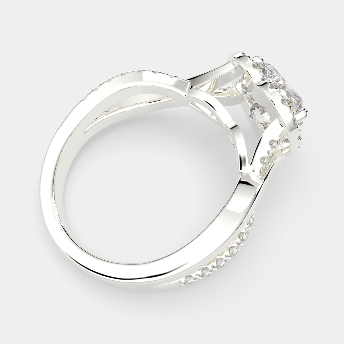 3.35 Carat VS1 D Lab Grown Diamond Halo Pave Split Shank Heart Ring