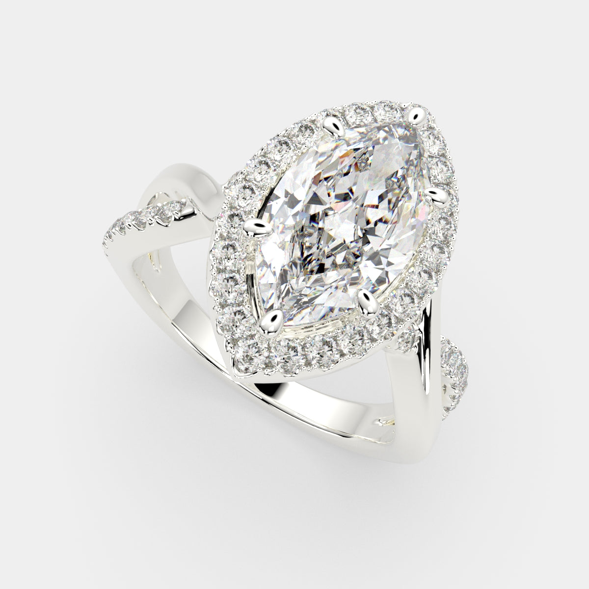 1.35 Carat VS1 D Lab Grown Diamond Halo Pave Split Shank Marquise Ring