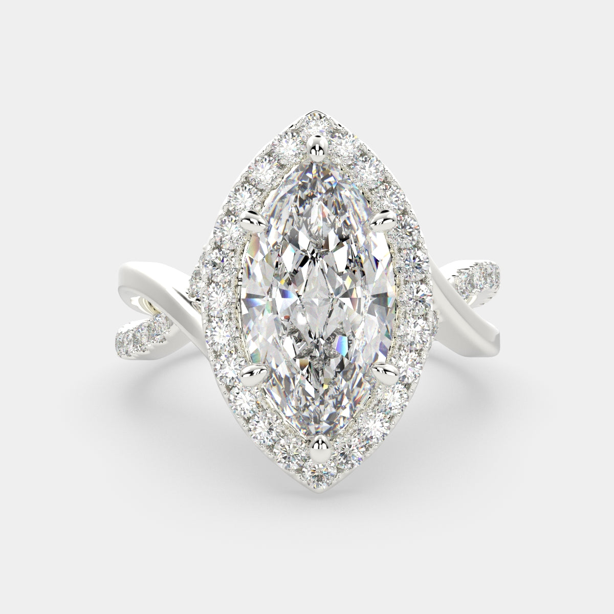 2.35 Carat VS1 D Lab Grown Diamond Halo Pave Split Shank Marquise Ring