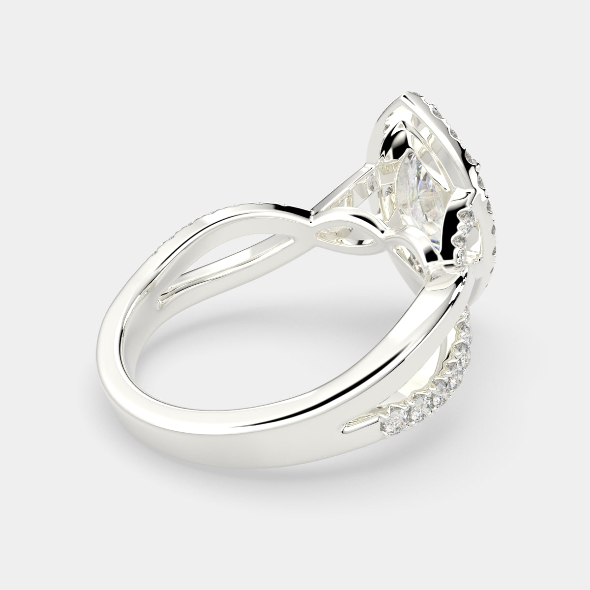 1.35 Carat VS1 D Lab Grown Diamond Halo Pave Split Shank Marquise Ring