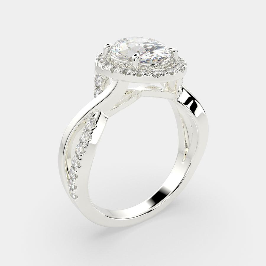 Celestina 2.35 Carat Oval Cut Halo Pave Split Shank Engagement Ring