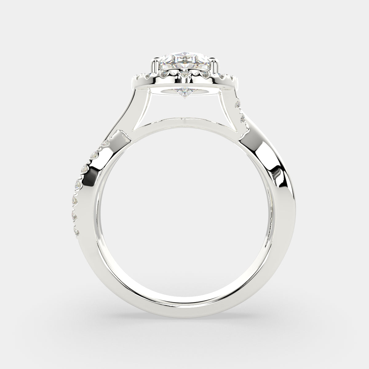 2.35 Carat VS1 D Lab Grown Diamond Halo Pave Split Shank Oval Ring