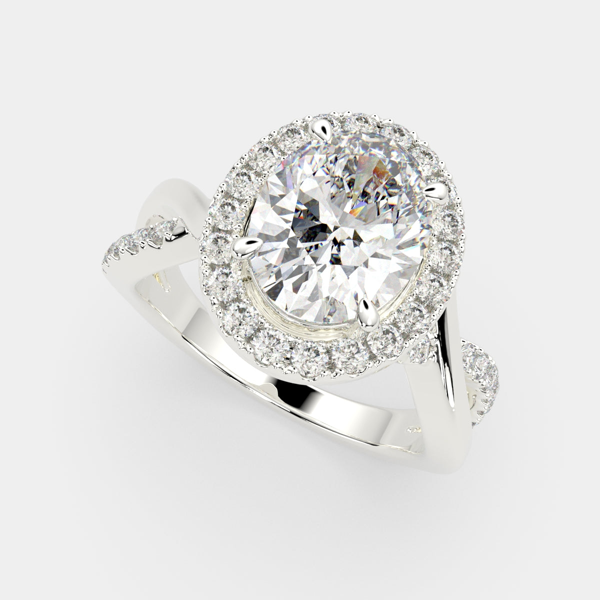 2.35 Carat VS1 D Lab Grown Diamond Halo Pave Split Shank Oval Ring