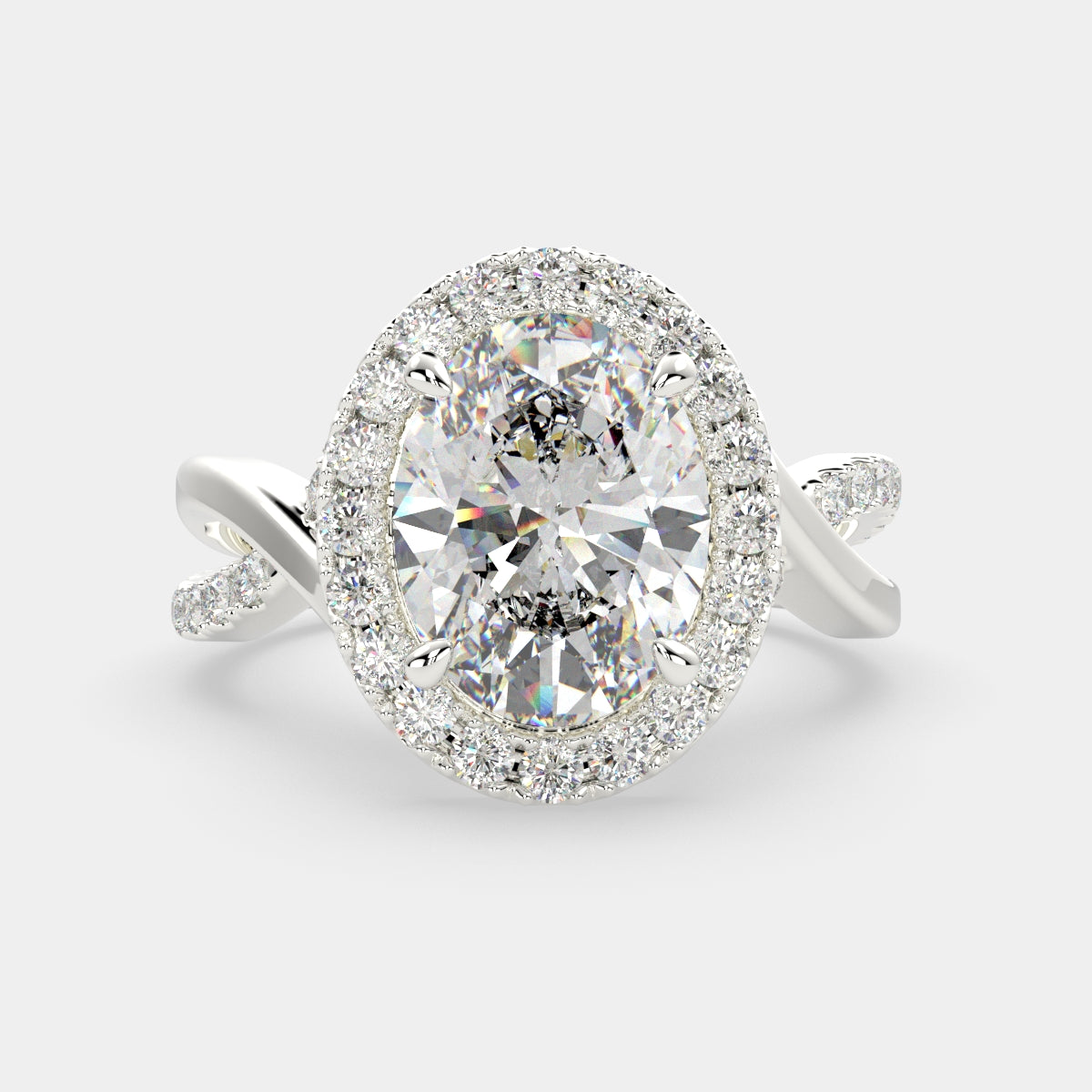 2.35 Carat VS1 D Lab Grown Diamond Halo Pave Split Shank Oval Ring