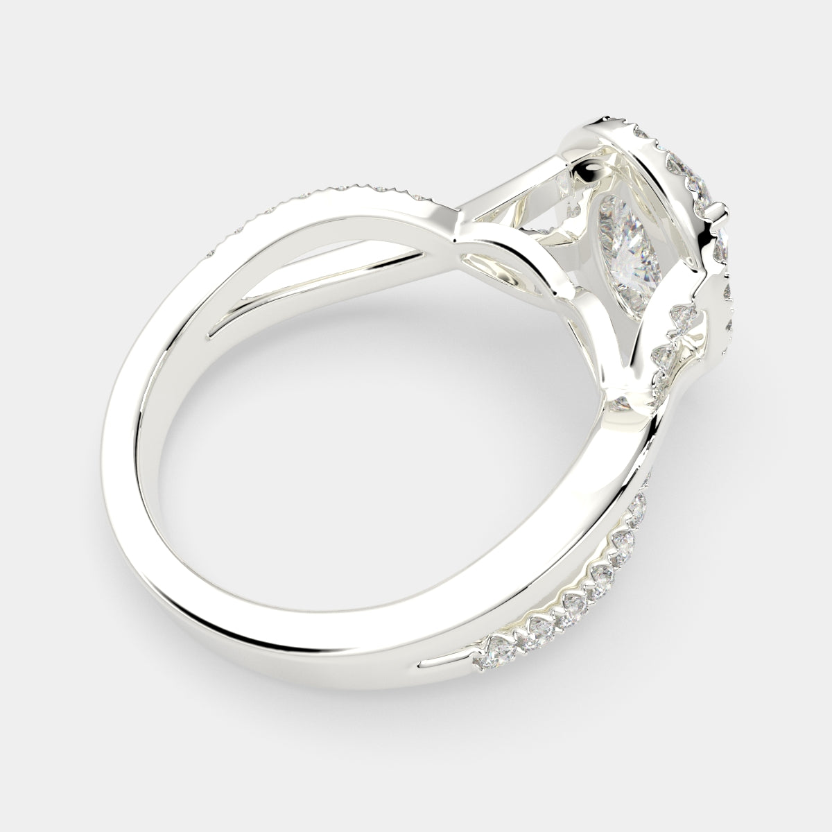 2.35 Carat VS1 D Lab Grown Diamond Halo Pave Split Shank Oval Ring