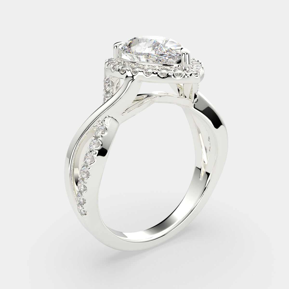 3.35 Carat VS1 D Lab Grown Diamond Halo Pave Split Shank Pear Ring