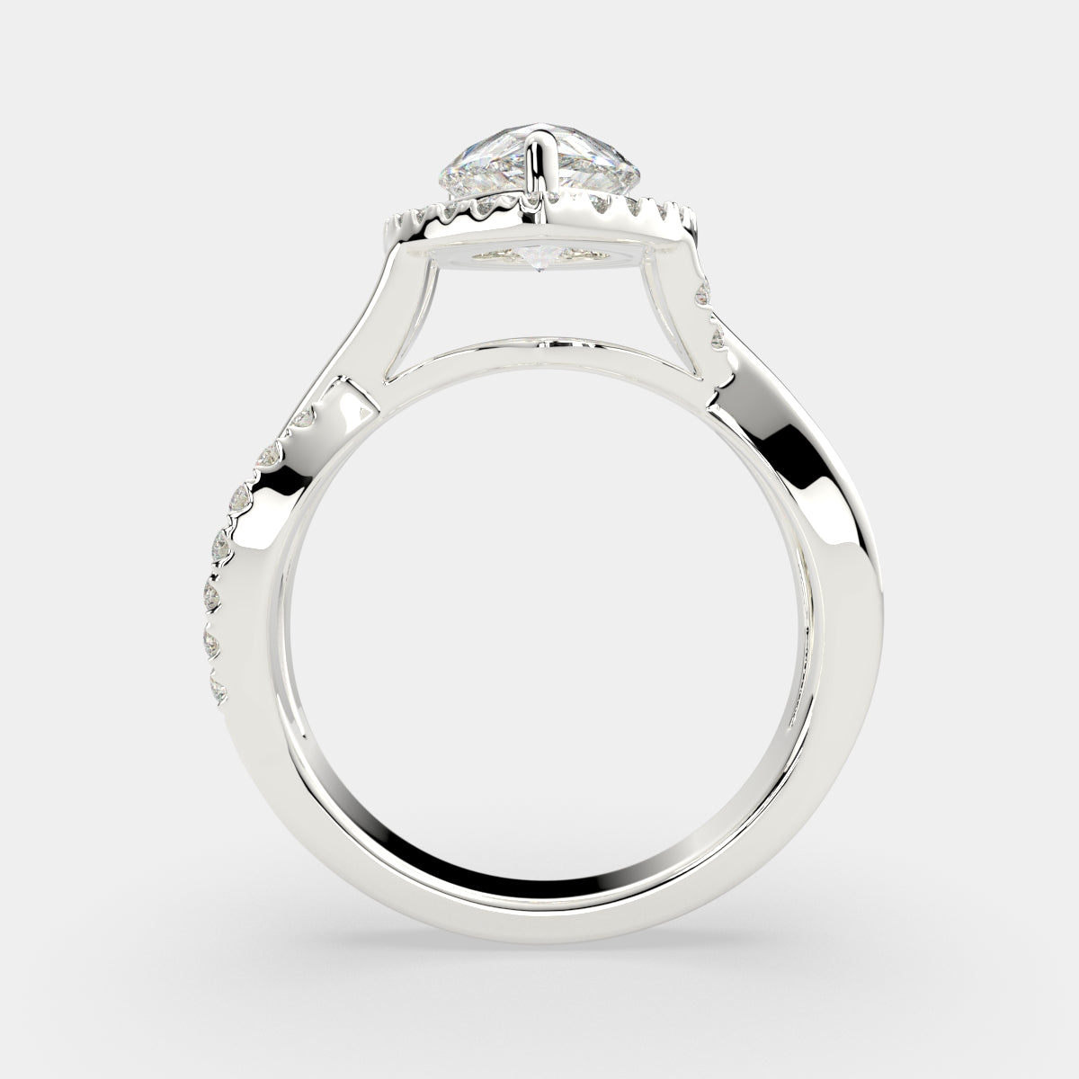 3.35 Carat VS1 D Lab Grown Diamond Halo Pave Split Shank Pear Ring