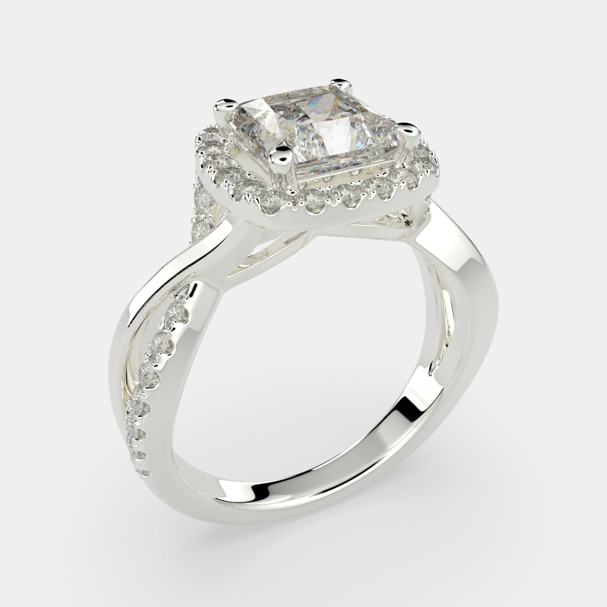 4.35 Carat VS1 D Lab Grown Diamond Halo Pave Split Shank Princess Ring