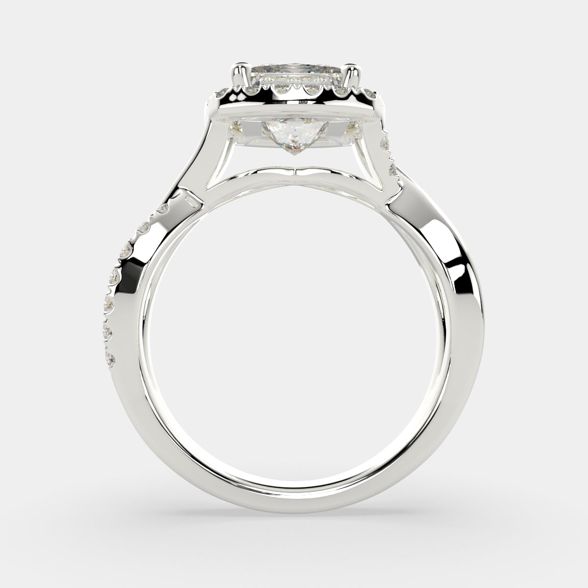 4.35 Carat VS1 D Lab Grown Diamond Halo Pave Split Shank Princess Ring
