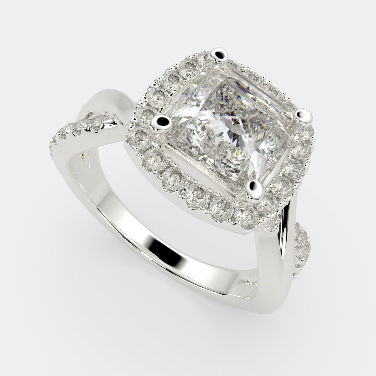 4.35 Carat VS1 D Lab Grown Diamond Halo Pave Split Shank Princess Ring