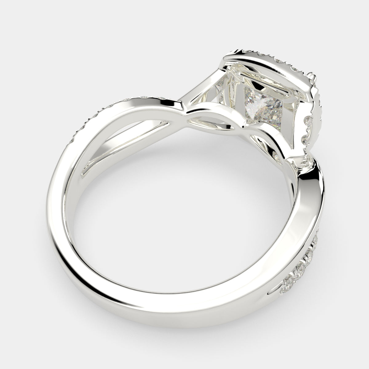 2.35 Carat VS1 D Lab Grown Diamond Halo Pave Split Shank Princess Ring
